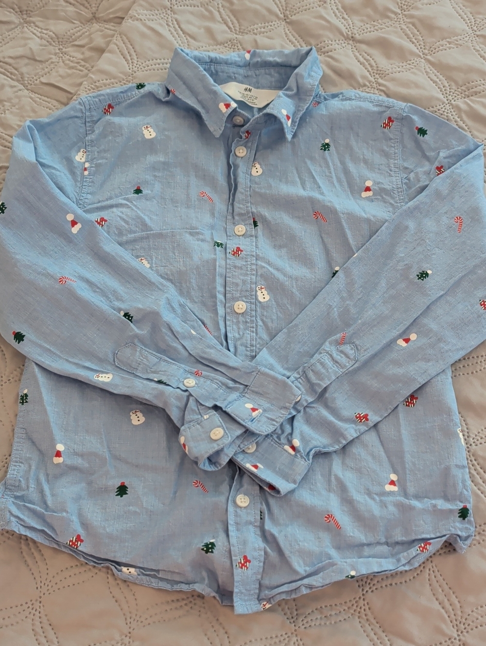 EUC H&M Button-Down Shirt with Holiday Motifs - Size 7